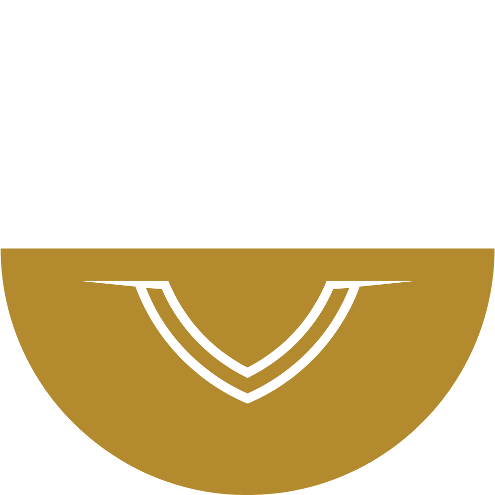 white shield against gold semi circle