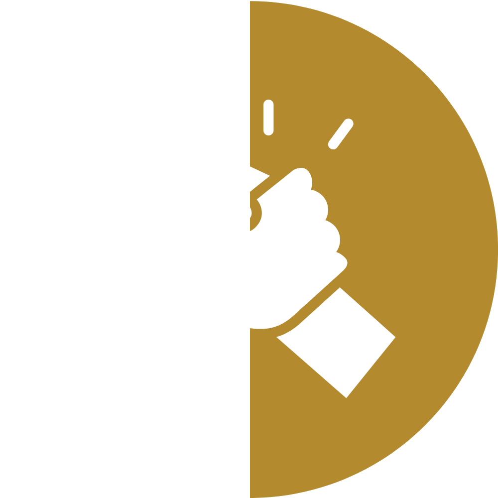 white support handshake against gold semi circle